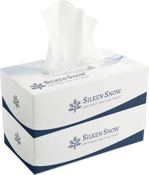 SILKEN SNOW 2 Ply Facial Tissue Paper Box 100 Pulls Each, Car Tissue, Face Tissue, 200 Pulls
