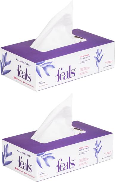 FEALS 2 Ply Facial Tissue Paper Box - 100 Pulls / Box (Pack of 2)