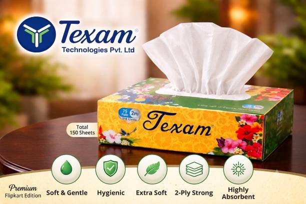 TEXAM Facial Tissues Papers 75 Pulls | 2 Ply | Ultra-Soft & Biodegradable