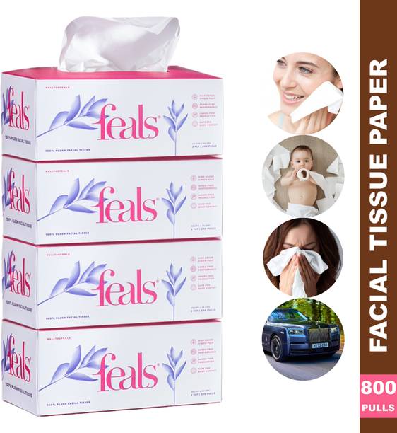 FEALS 2 Ply Facial Tissue Paper for Face (200 Pulls/box) (Pack of 4)