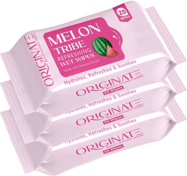 ORIGINATE Melon Tribe Refreshing Wet Wipes for Easy Makeup, Excess Oil Removal-Pack of 3