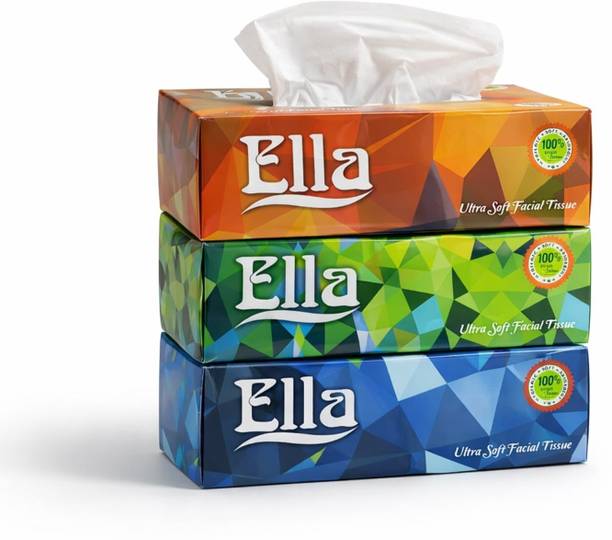 ELLA Facial Tissue Ultra Soft Made of Virgin Paper 100 Pulls Per Box, 600 Sheets