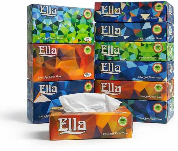 ELLA Facial Tissue Soft Absorbent Made of Virgin Paper 100 Pulls Per Box, 2000 Sheets