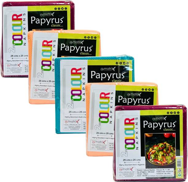 PAPYRUS Tissue Paper Napkins | Colour Napkin 10x10 cm 50 Pcs 2 Ply=100 sheets Pack of 5