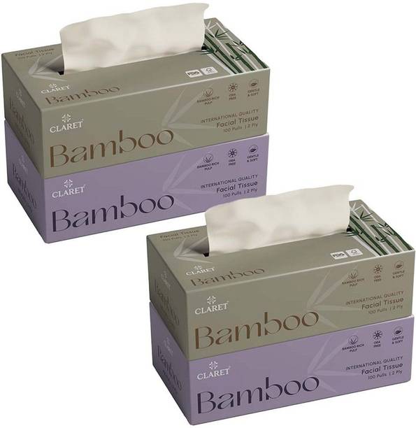 CLARET Soft 2-Ply Bamboo Facial Paper|100 Pulls Each