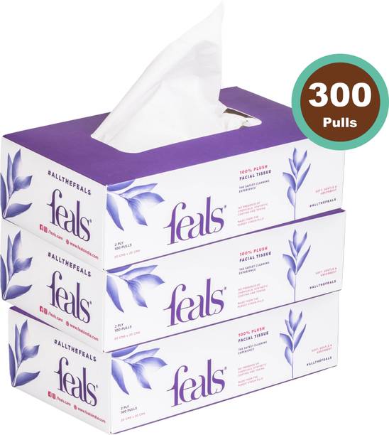 FEALS 2 Ply Facial Tissue Paper Box - 100 Pulls / Box (Pack of 3)