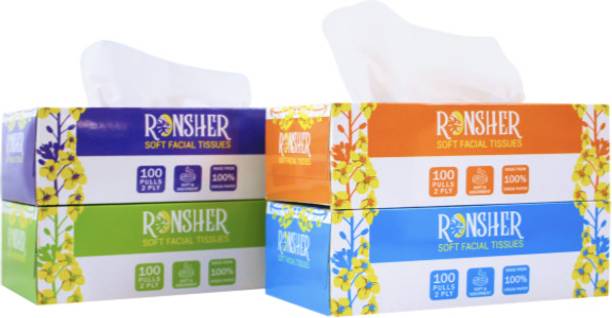 RONSHER 2-ply Soft Facial tissue paper| 100 pulls |Pack of 4