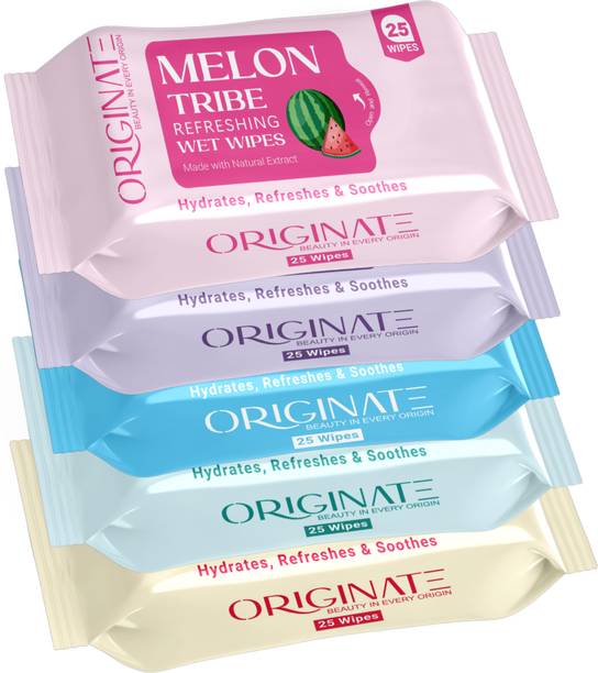 ORIGINATE Assorted Refreshing Wet Wipes for Easy Makeup & Excess Oil Removal - Pack of 5