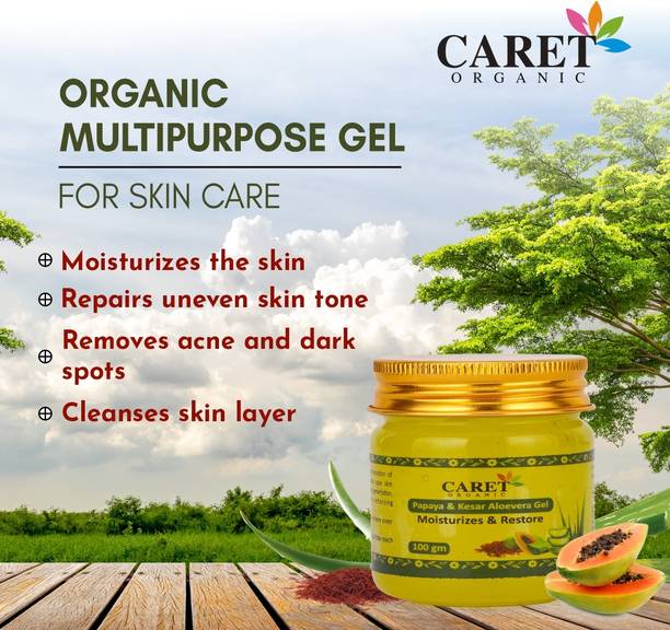 Caret Organic Kesar & Papaya Aloevera Gel For Pigmentation Removal-Vegan & Sulphate Free