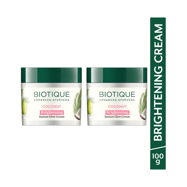 BIOTIQUE Coconut Brightening Instant Glow Cream for All Skin Types, 50g (Pack of 2)