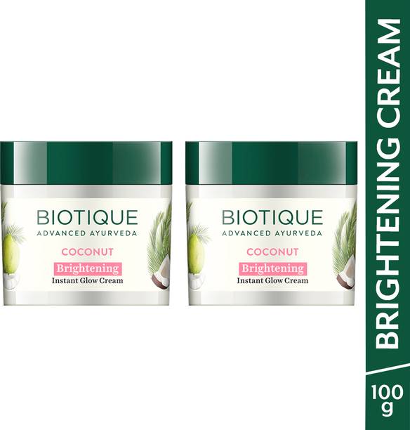 BIOTIQUE Coconut Brightening Instant Glow Cream for All Skin Types, 50g (Pack of 2)