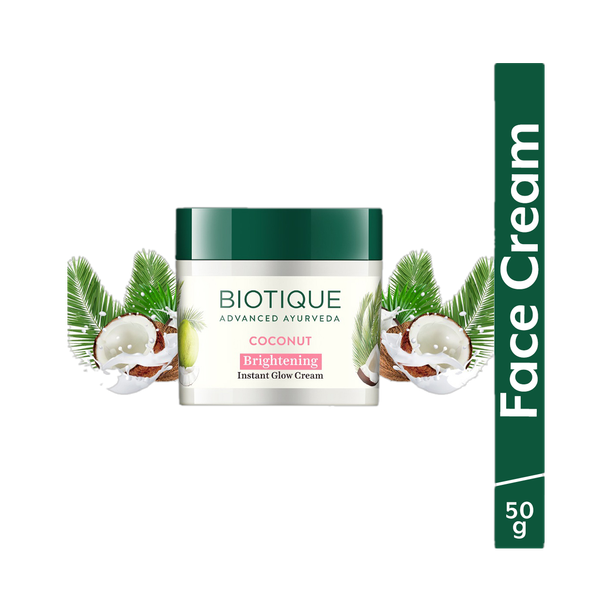 BIOTIQUE Coconut Brightening Instant Glow Cream| Lightweight face cream| All Skin Types
