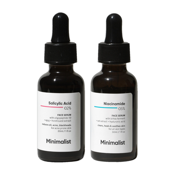 Minimalist Daily Oil-Control AM/PM Duo Serums For Oily Acne Prone Skin | Combo Pack with Niacinamide Serum & Salicylic Acid Serum to Reduce Excess Oil, Acne & Acne Marks | 60 ml