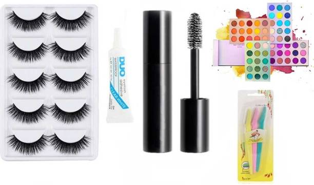 huge leaf Makeup Kit of 5 False Eyelash, Mascara, Colorboard, EyebrowRazor, Eyelash glue