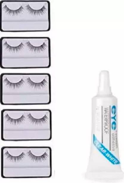 KAATO False eyelashes 5 pcs and 1 pcs eyelash glue (Eye combo) (Pack of 6)