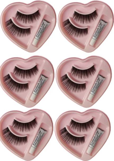JIYA KRISH False-Fake Eyelashes With Glue Set Natural (Pair of 6 )