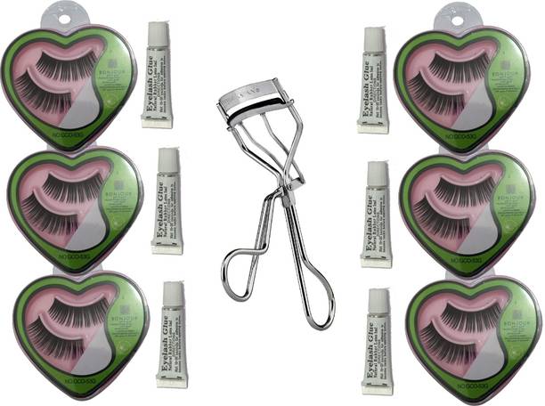 kHUDAt Stiying Eyelashes Day and Night Pack of 6 Pairs With Glue and A Eyelash Curler