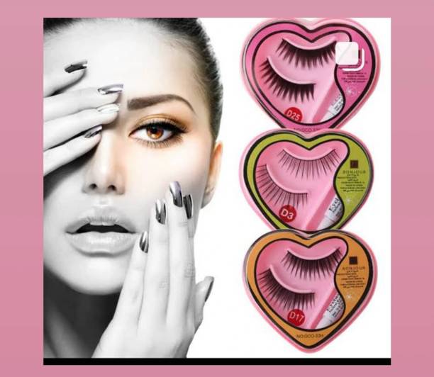 D-Top False Eyelashes with Glue for Pretty Eye Makeup Accessories (Pack of 3)