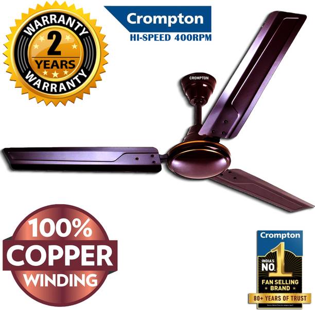 Crompton SUREBREEZE HIGH SPEED 400 RPM HS PLUS 51W 30% ENERGY SAVING 100% COPPER 445 1 Star 1200 mm 3 Blade Ceiling Fan (Energy Saving | LUSTRE Brown HIGH SPEED 400 rpm 100%…