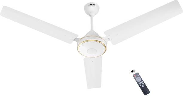 AIRELEC Gloria Tejas 28W with Remote White with Golden Ring 5 Star 1200 mm BLDC Motor with Remote 3 Blade Ceiling Fan