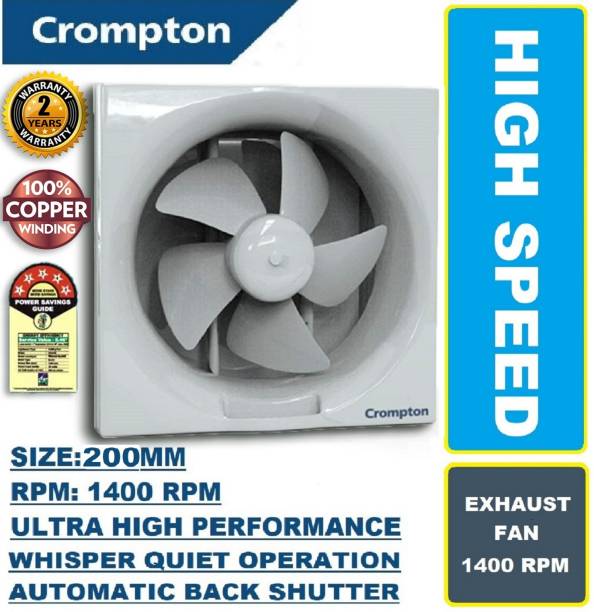 Crompton Brisk Air Neo Super Silent AUTOMATIC SHUTTERS 100% COPPER High Speed5 5 Star 200 mm Silent Operation 6 Blade Exhaust Fan