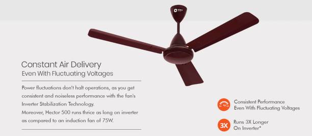 Orient Electric Hector 500 with Remote 5 Star Rated BLDC Ceiling Fan 1200mm Brown 5 Star 1200 mm 3 Blade Ceiling Fan  (BLDC Motor with Remote | Brown | Pack of 1)