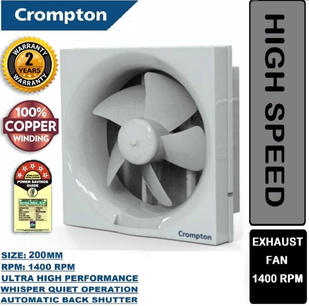 Crompton Brisk Air Neo Super Silent AUTOMATIC SHUTTERS 100% COPPER High Speed2 5 Star 200 mm Silent Operation 6 Blade Exhaust Fan
