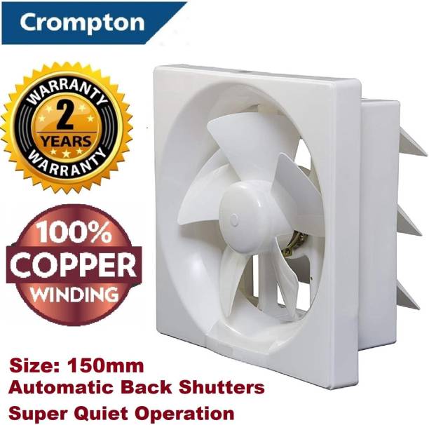 Crompton Brisk Air Neo Super Silent AUTOMATIC SHUTTERS High Speed High Suction 7 5 Star 150 mm Silent Operation 6 Blade Exhaust Fan
