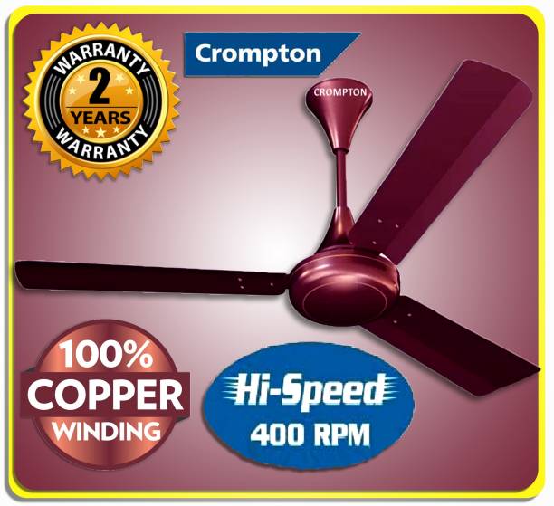 Crompton Super High Speed 400 rpm HS PLUS 51W 30% Energy Saving SUREBREEZE 100% Copper99 1 Star 1200 mm Energy Saving 3 Blade Ceiling Fan