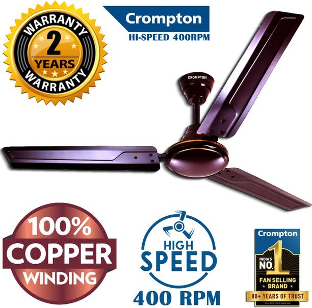 Crompton SUREBREEZE HIGH SPEED 400 RPM HS PLUS 51W 30% ENERGY SAVING 100% COPPER 411 1 Star 1200 mm 3 Blade Ceiling Fan (Energy Saving | LUSTRE Brown HIGH SPEED 400 rpm 100%…