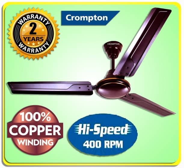 Crompton Super High Speed 400 rpm HS PLUS 51W 30% Energy Saving SUREBREEZE 100% Copper89 1 Star 1200 mm Energy Saving 3 Blade Ceiling Fan