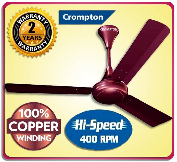 Crompton Super High Speed 400 rpm HS PLUS 51W 30% Energy Saving SUREBREEZE 100% Copper84 1 Star 1200 mm Energy Saving 3 Blade Ceiling Fan