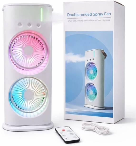 ABHYUDAYA Double Head Spray Cooling Fan with Mist | Portable USB Rechargeable Air Cooler | Double Head Spray Cooling Fan with Mist | USB Fan