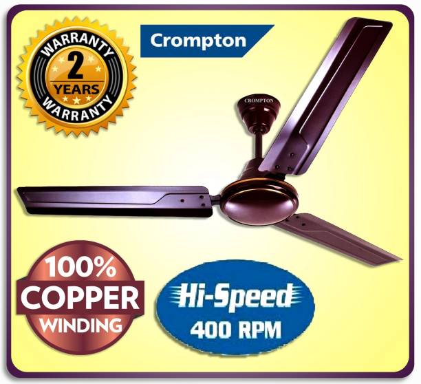 Crompton High Speed 400 rpm 51W 30% Energy Saving HS PLUS SUREBREEZE 100% Copper Motor128 1 Star 1200 mm Energy Saving 3 Blade Ceiling Fan