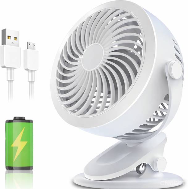 TAKSHA FANS High Speed Rechargeable portable Table Fan with LED Light Battery Powered 3 Blade Portable Mini Fan For Office Desk, Kitchen USB Fan