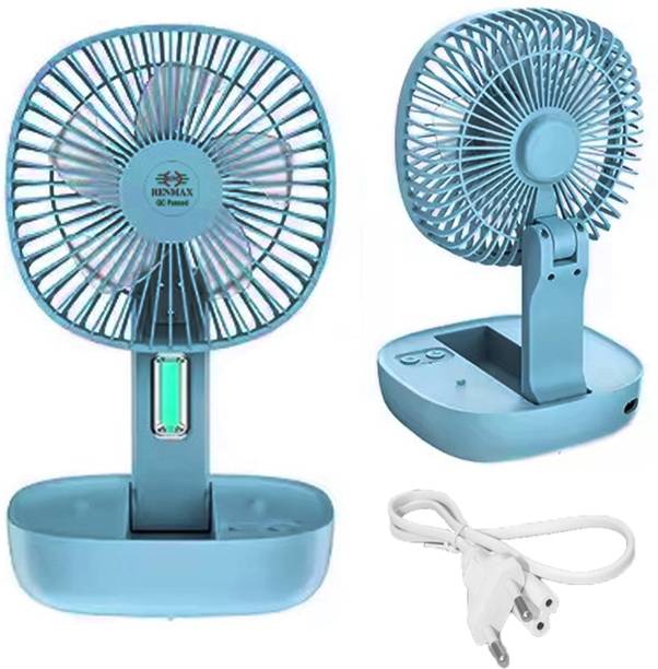 RENMAX Foldable Rechargeable AC/DC Mini Fan Plastic 130 mm 5 Blade Table Fan