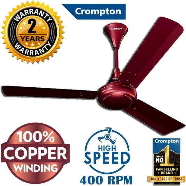 Crompton SUREBREEZE HIGH SPEED 400 RPM HS PLUS 51W 30% ENERGY SAVING 100% COPPER 505 1 Star 1200 mm 3 Blade Ceiling Fan (Energy Saving | LUSTRE Brown HIGH SPEED 400 rpm 100%…