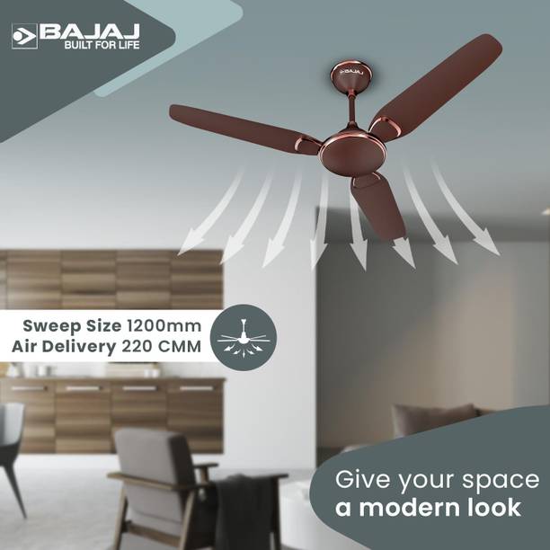 BAJAJ Trendy 1200 mm 3 Blade Ceiling Fan  (Red Walnut & Rustic Copper, Pack of 1)