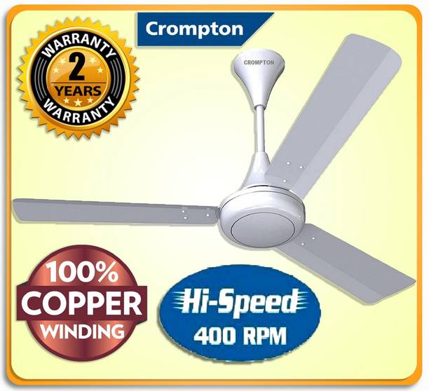 Crompton Super High Speed 400 rpm HS PLUS 51W Energy Saving SUREBREEZE 100% Copper 245 1 Star 1200 mm Energy Saving 3 Blade Ceiling Fan (Opal White Ultra Hi-Speed 100% Copper…