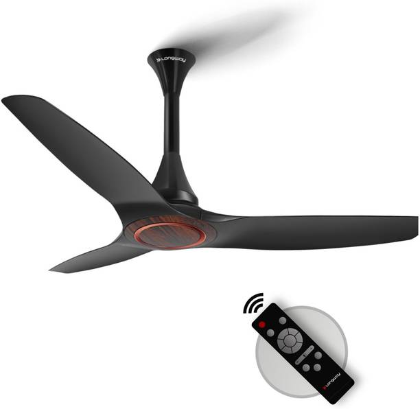 Longway Glideon Black with 5 Year Warranty BLDC Motor with Remote 1200 mm Ceiling Fan
