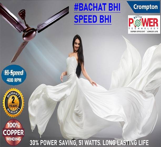 Crompton SUREBREEZE HS Plus ULTRA HIGH SPEED 100% COPPER MOTOR LONGER LIFE 600MM/24inch7 1 Star 600 mm Energy Saving 3 Blade Ceiling Fan  (Rich Brown Ultra High Speed 100%…