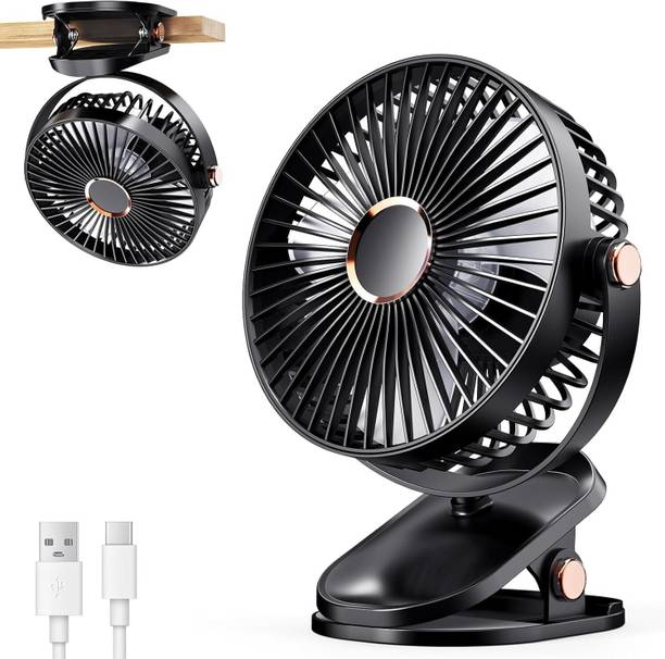 BAWALY USB Powered Table Fan Compact, Rechargeable Adjustable Personal Fan High Speed Rechargeable Table Fan with LED Light, For Home, Kitchen, Office USB Fan