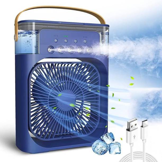 KRITAM Double-Ended Spray Cooling Fan With Mist Humidifier, Rechargeable USB Desk Fan Indoor Rotatable with Remote USB Fan, USB Air Freshener, USB Air Cooler, Rechargeable Fan, Led Light, Laptop Accessory