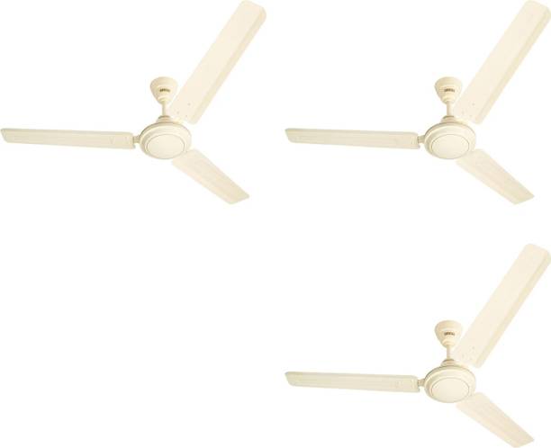 USHA CF 1200MM RACER RICH IVORY W/O REG Pack of 3 with 1 Year Warranty 1200 mm Ceiling Fan