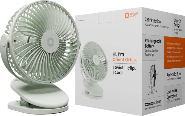 Orient Electric Orbis | Rechargeable Clip-On Mini Personal Fan | 360 Degree Rotation |USB Type-C with 1 Year Warranty Silent Operation 127 mm Table Fan