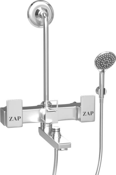 ZAP SKODA Series Brass 3 in 1 Wall Mixer with Crutch &amp; Multi Flow Hand Shower Chrome Faucet Set