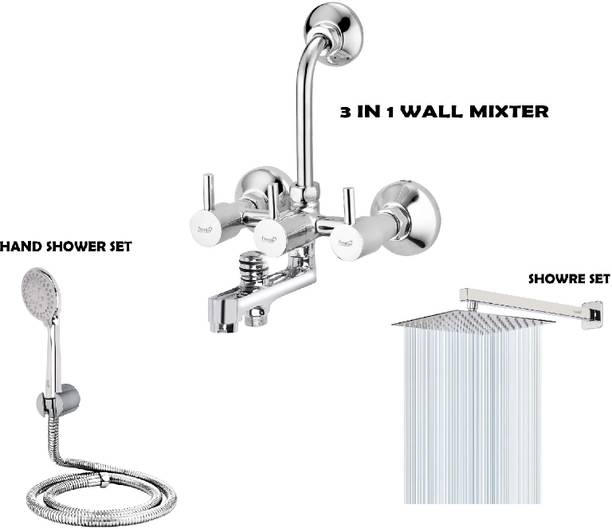 Prestige Dove Full Brass Wall Mixer With L Bend With 6inch Garnet shower and 9inch arm With C-2 (5 Gear) Adjustable Hand shower with 1.5mtr ss tube and wall hook Wall Mixer Faucet