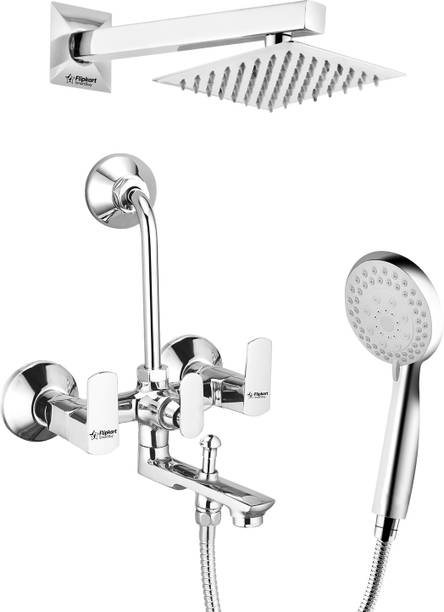 Flipkart SmartBuy FK-Cubix-Brass 3 in 1 Wall Mixer with 6 Inch Overhead Shower & Hand Shower Set Wall Mixer Faucet