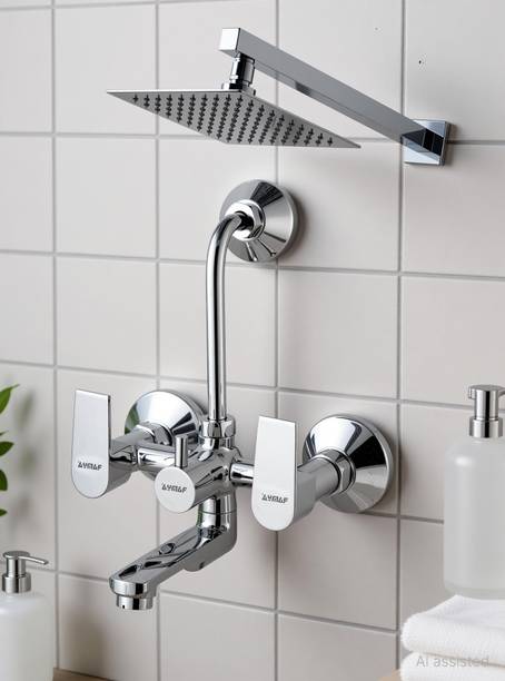 Ramya Prime Wall Mixer With Band & 8x8 Shower Head 15inch Arm For Bathroom Tap Wall Mixer Faucet