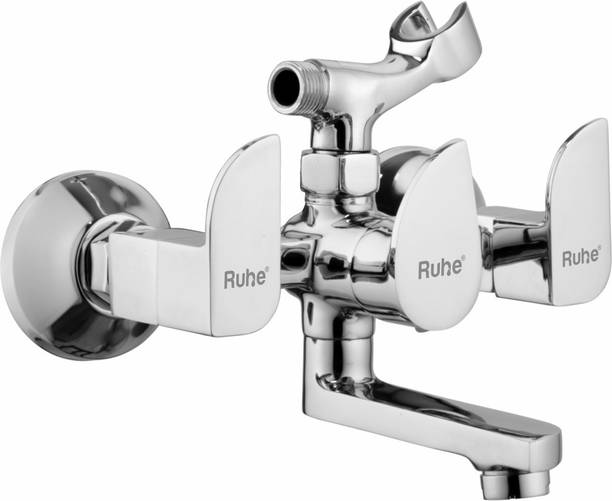 RUHE Pristine Wall Mixer Telephonic With Crutch Brass Faucet for Bathroom | Chrome Finish Faucet/Tap Hot & Cold Wall Mixer Faucet